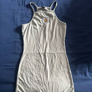 Light Green Daisy Embroidered Sleeveless Mini Dress